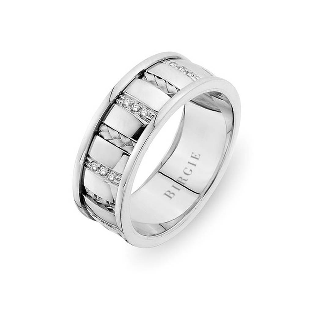 Braided Design White Gold Wedding Band w/ Diamonds