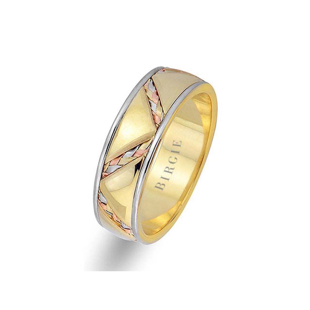 Diagonal Braided Design Yellow Gold 3 Coloured Wedding Band