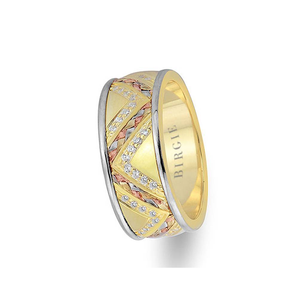 Diagol Braided Design Yellow Gold 3 Coloured Wedding Band w/ Diamonds - Birgie Diamant | Fine Jewellery - Diamant & Edelstein Schmuck