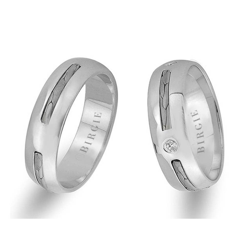 Modern Design White Gold Wedding Band w/ Single Diamond