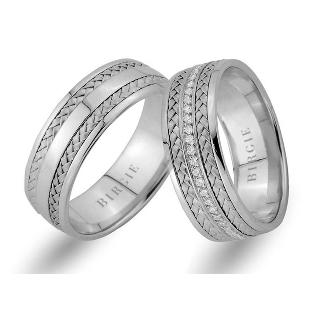 Braided Design White Gold Wedding Band w/ Diamonds