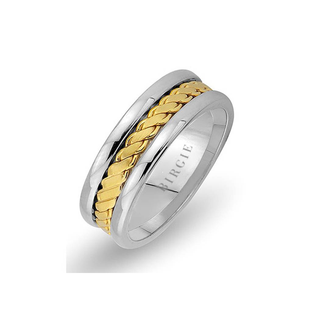 Twirling Design White and Yellow Gold Wedding Band