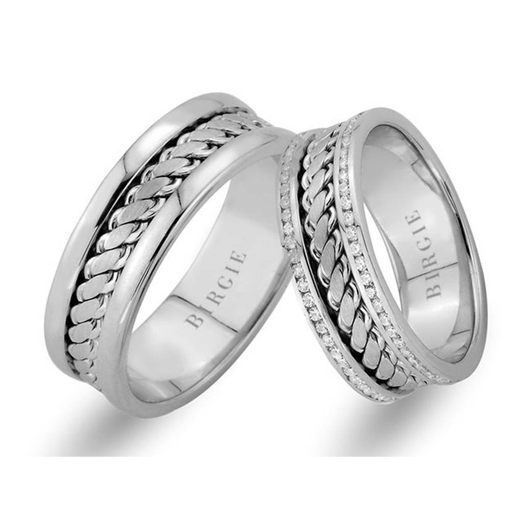 Twirling Design White Gold Wedding Band w/ Twin Line Diamonds