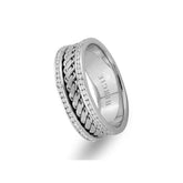 Twirling Design White Gold Wedding Band w/ Twin Line Diamonds