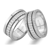 Bird's Nest White Gold Wedding Band w/ Twin Line Diamonds