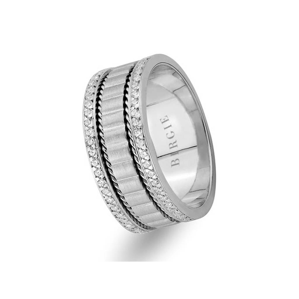 Bird's Nest White Gold Wedding Band w/ Twin Line Diamonds