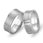 Sanded White Gold Concave Wedding Band w/ Diamonds