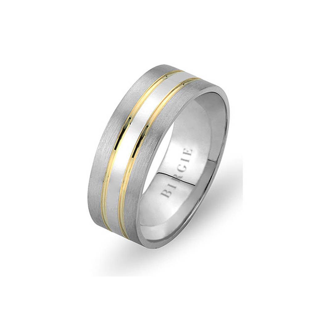 White and Yellow Gold Concave Wedding Band