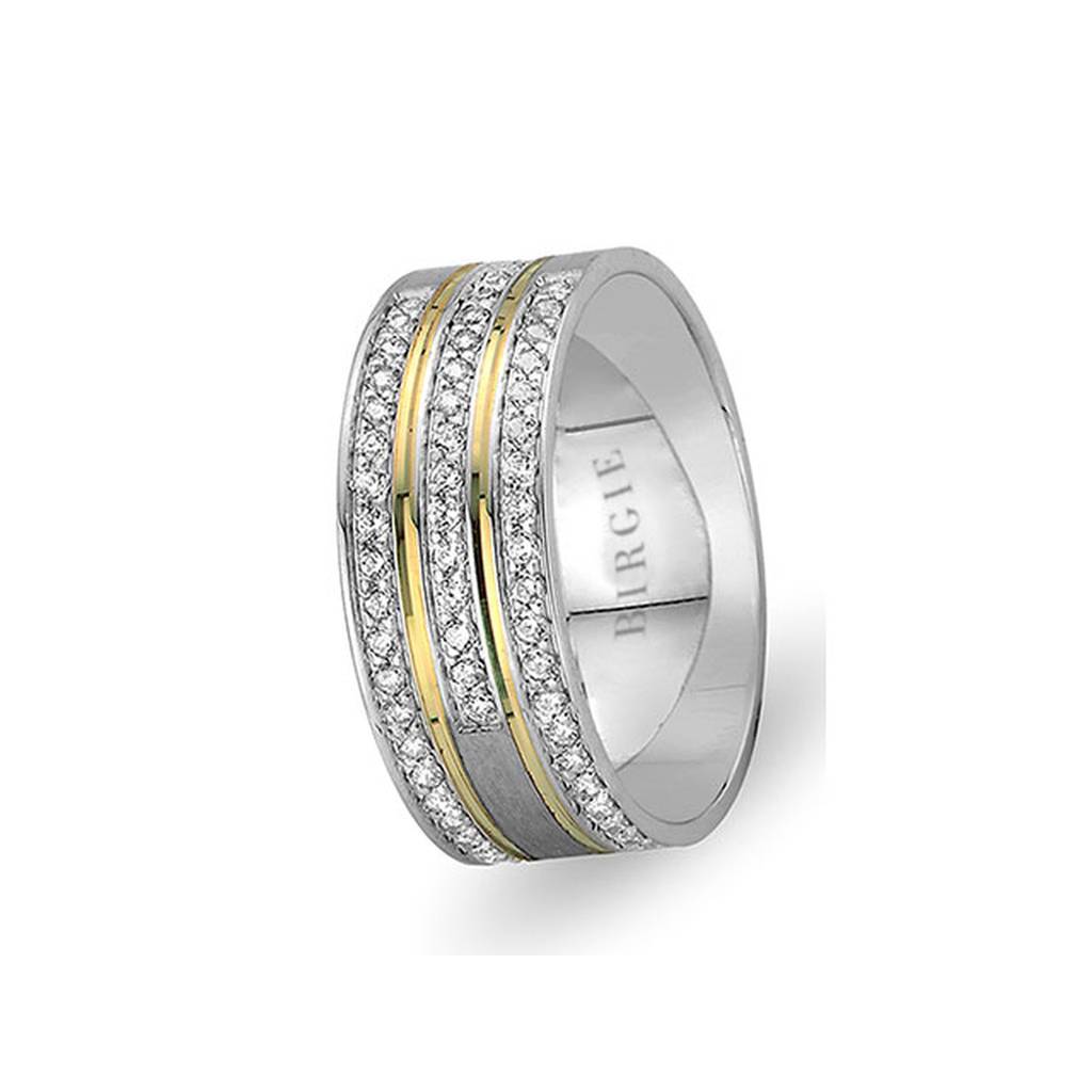 White and Yellow Gold Concave Wedding Band w/ Triplet Diamonds