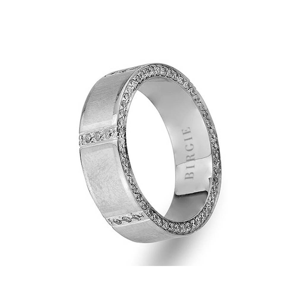 White Gold Matt Wedding Band w/ Diamonds - Birgie Diamant | Fine Jewellery - Diamant & Edelstein Schmuck