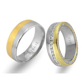 White and Yellow Gold Asymmetric Wedding Band w/ Diamonds