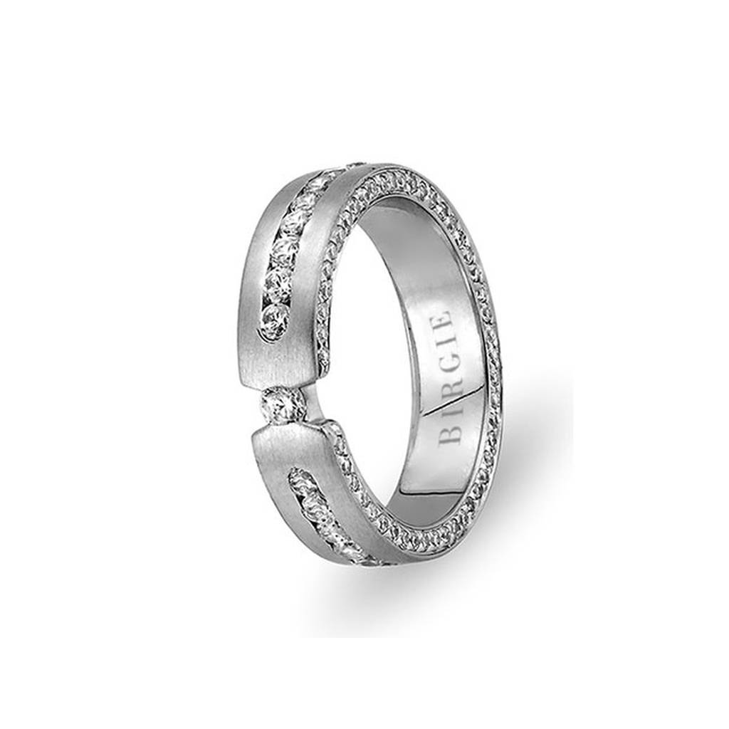 White Gold Asymmetric Matt Wedding Band w/ Diamonds