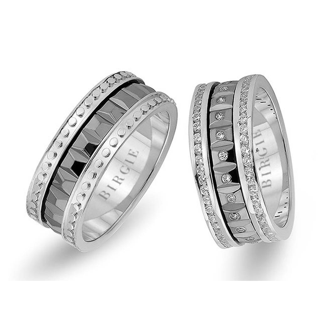 White Gold Geometric Formed Wedding Band w/ Triplet Diamonds