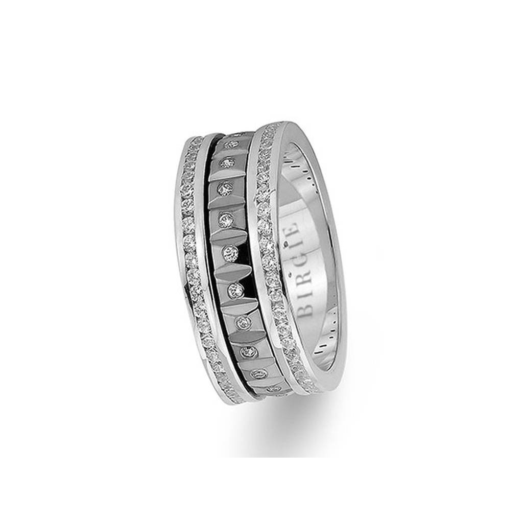 White Gold Geometric Formed Wedding Band w/ Triplet Diamonds