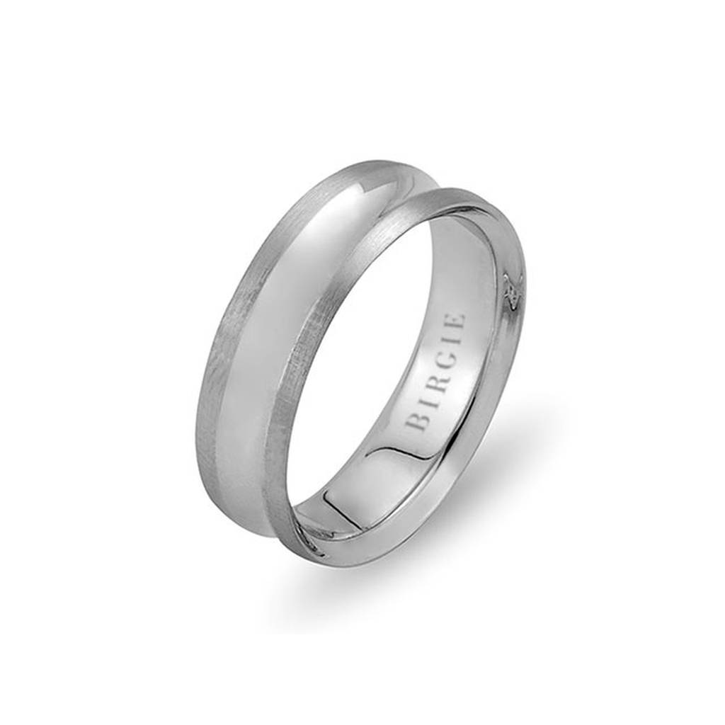 White Gold Concave Wedding Band w/ Diamonds