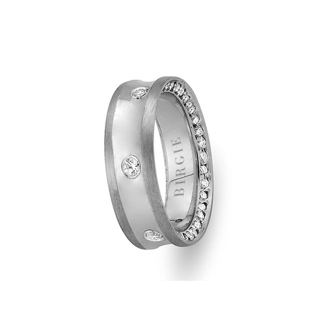 White Gold Concave Wedding Band w/ Diamonds