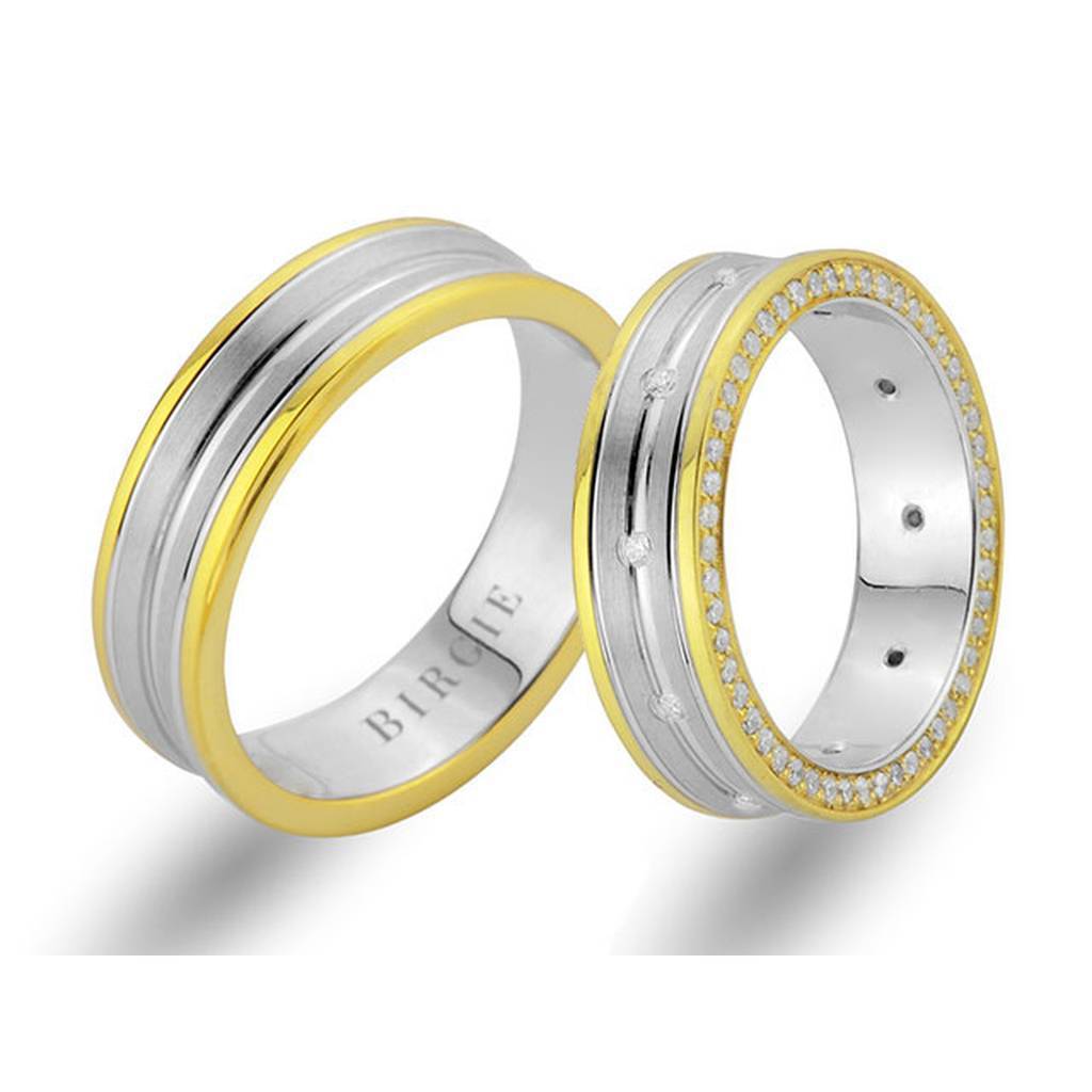 White and Yellow Gold Wedding Band w/ Diamonds