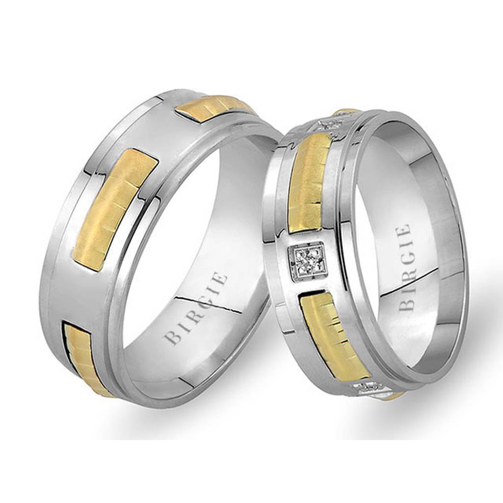 White and Yellow Gold Mars Wedding Band w/ Single Diamond