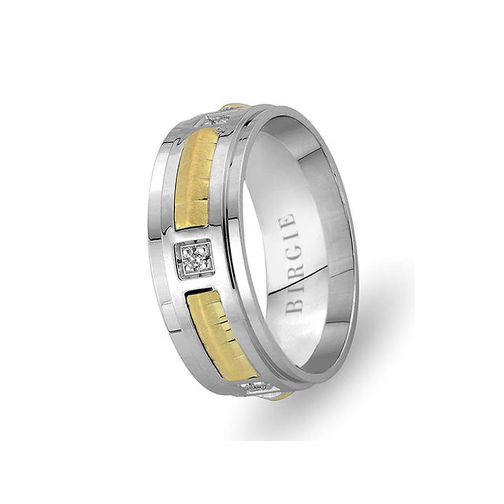 White and Yellow Gold Mars Wedding Band w/ Single Diamond