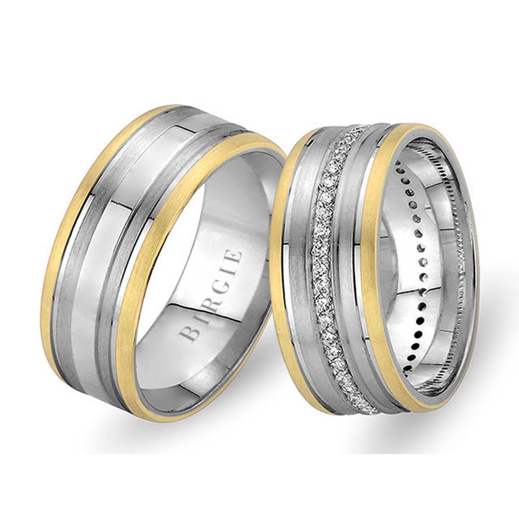 Yellow and White Gold Uranus Wedding Band w/ Twin Line Diamonds - Birgie Diamant | Fine Jewellery - Diamant & Edelstein Schmuck