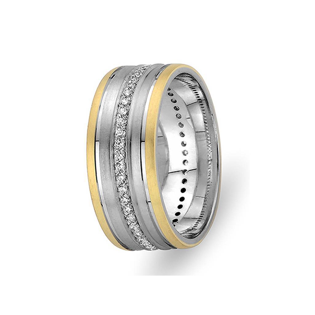 Yellow and White Gold Uranus Wedding Band w/ Twin Line Diamonds - Birgie Diamant | Fine Jewellery - Diamant & Edelstein Schmuck