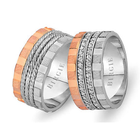 Rose and White Gold North Wedding Band w/ Twin Line Diamonds