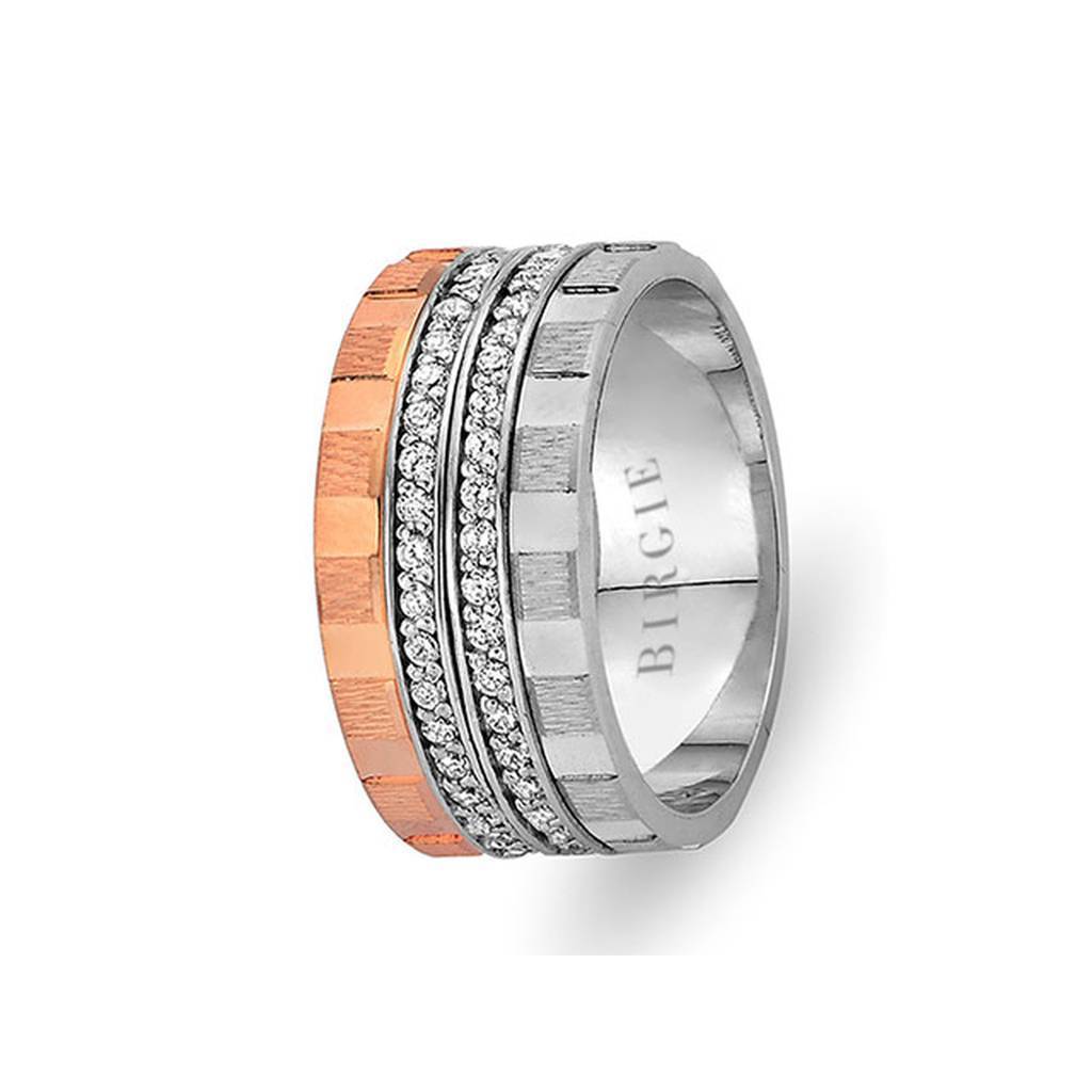 Rose and White Gold North Wedding Band w/ Twin Line Diamonds