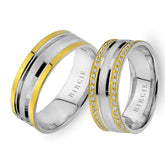 White and Yellow Gold West Wedding Band w/ Twin Line Diamonds