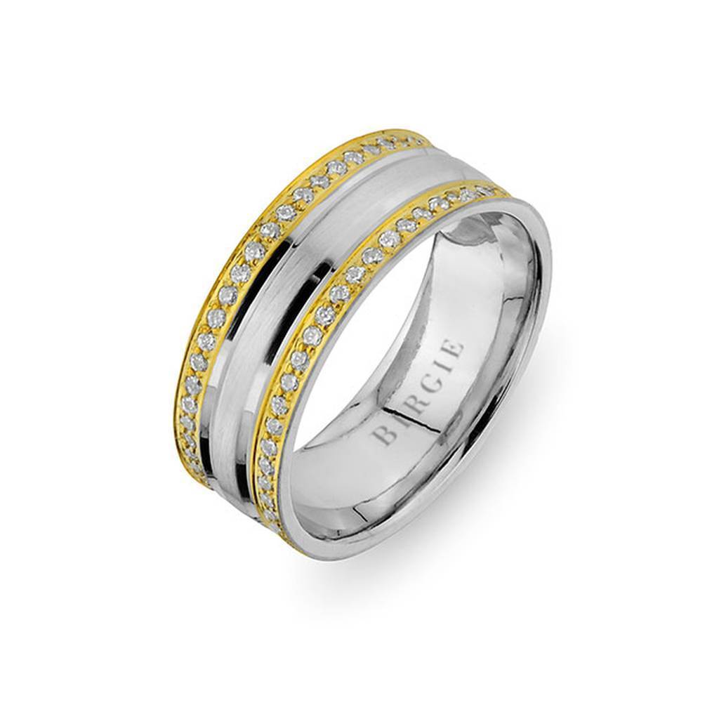 White and Yellow Gold West Wedding Band w/ Twin Line Diamonds