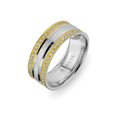 White and Yellow Gold West Wedding Band w/ Twin Line Diamonds