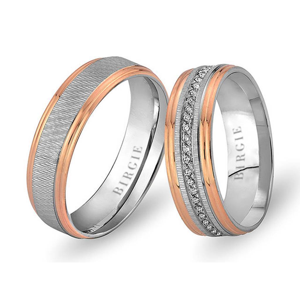 White and Rose Gold Mizan Wedding Band w/ Diamonds