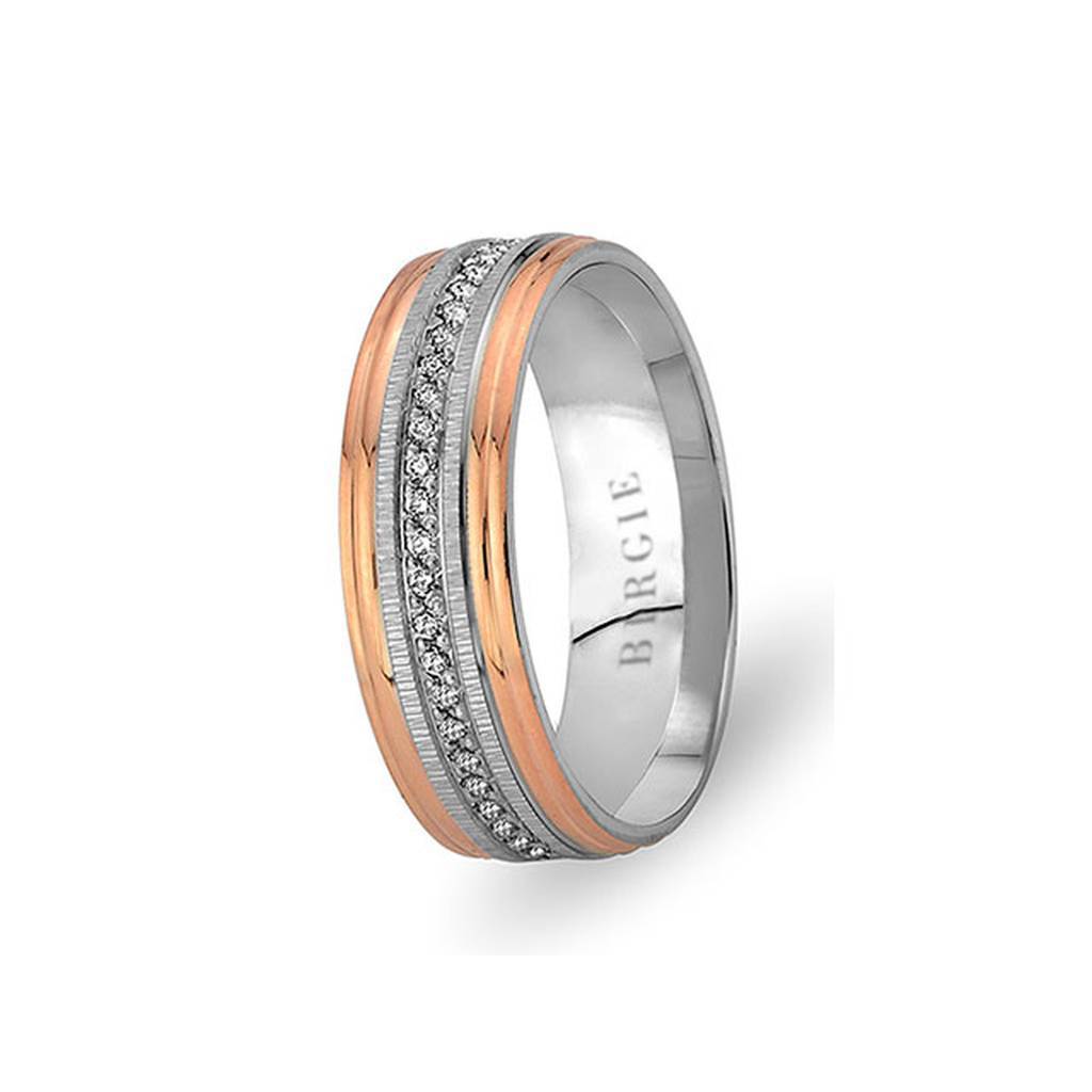 White and Rose Gold Mizan Wedding Band w/ Diamonds