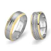 White and Yellow Gold Phuket Wedding Band w/ Twin Line Diamonds