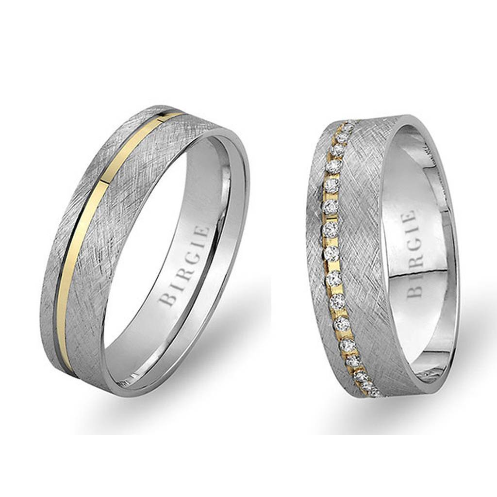 White and Yellow Gold Matt Aruba Wedding Band w/ Diamonds