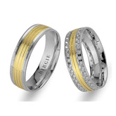 White and Yellow Gold Mauritus Wedding Band w/ Twin Line Diamonds