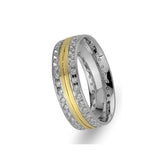 White and Yellow Gold Mauritus Wedding Band w/ Twin Line Diamonds