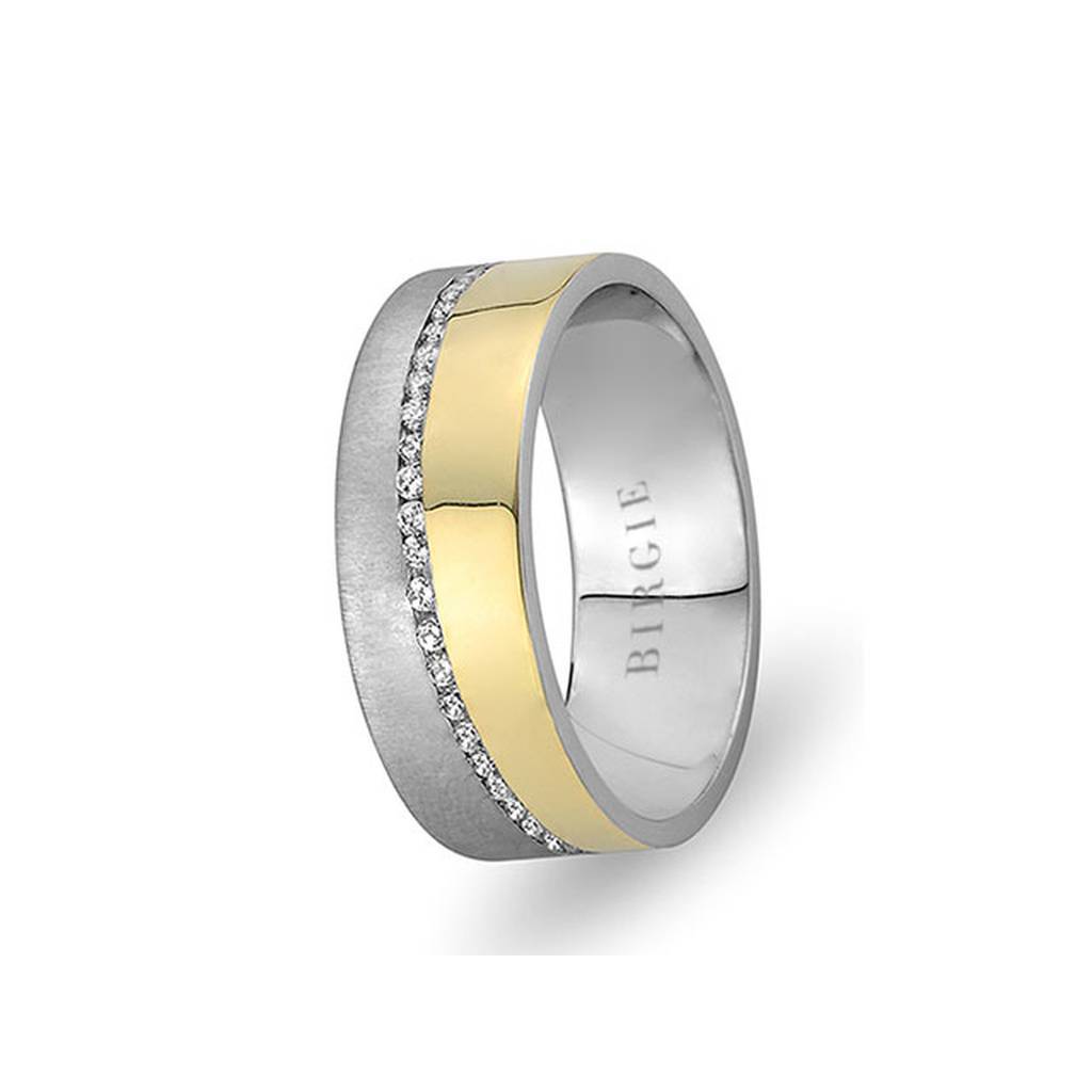 White and Yellow Gold Antigua Wedding Band w/ Diamonds