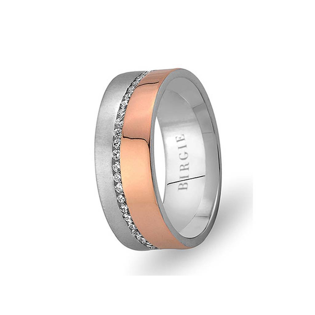 White and Rose Gold Barbuda Wedding Band w/ Diamonds