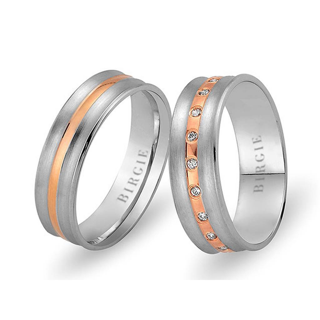 White and Rose Gold Caria Wedding Band w/ Diamonds