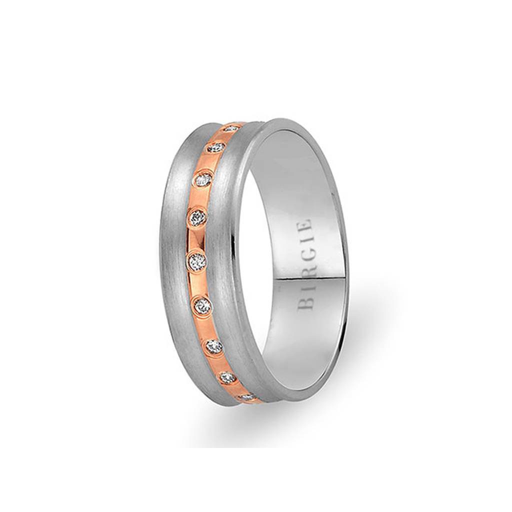 White and Rose Gold Caria Wedding Band w/ Diamonds