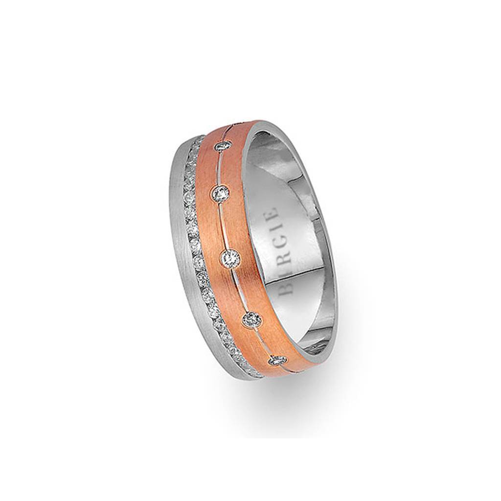 White and Rose Gold Achaea Wedding Band w/ Diamonds