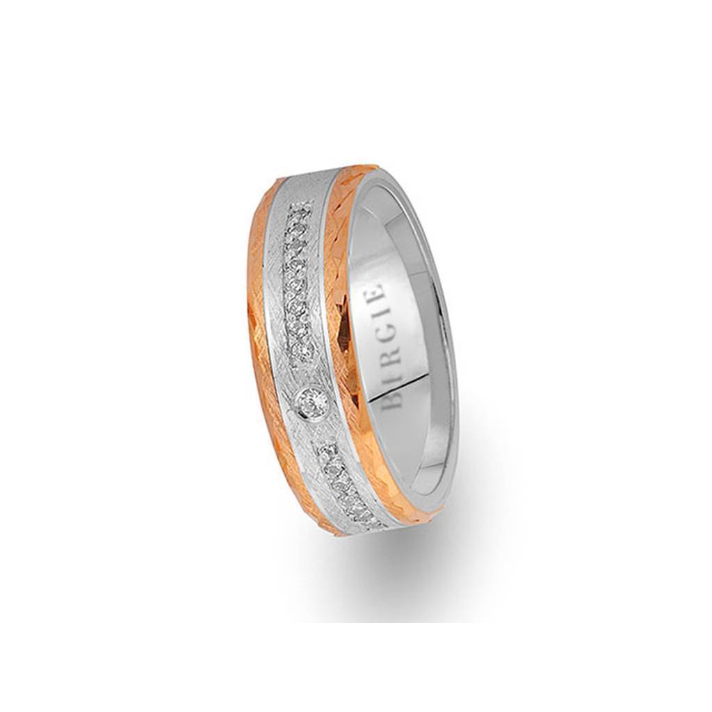 White and Rose Gold Ionia Wedding Band w/ Diamonds