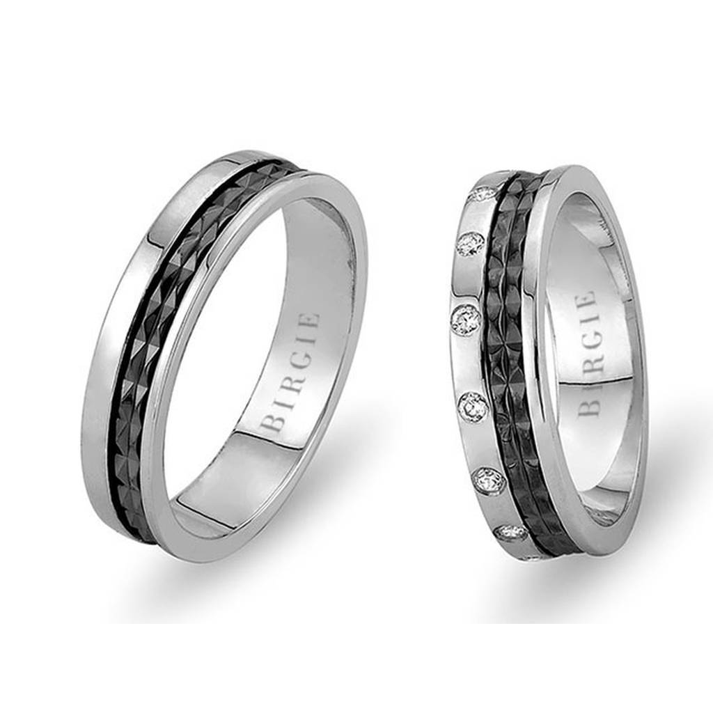 White Gold 2 Coloured Neva Wedding Band w/ Diamonds