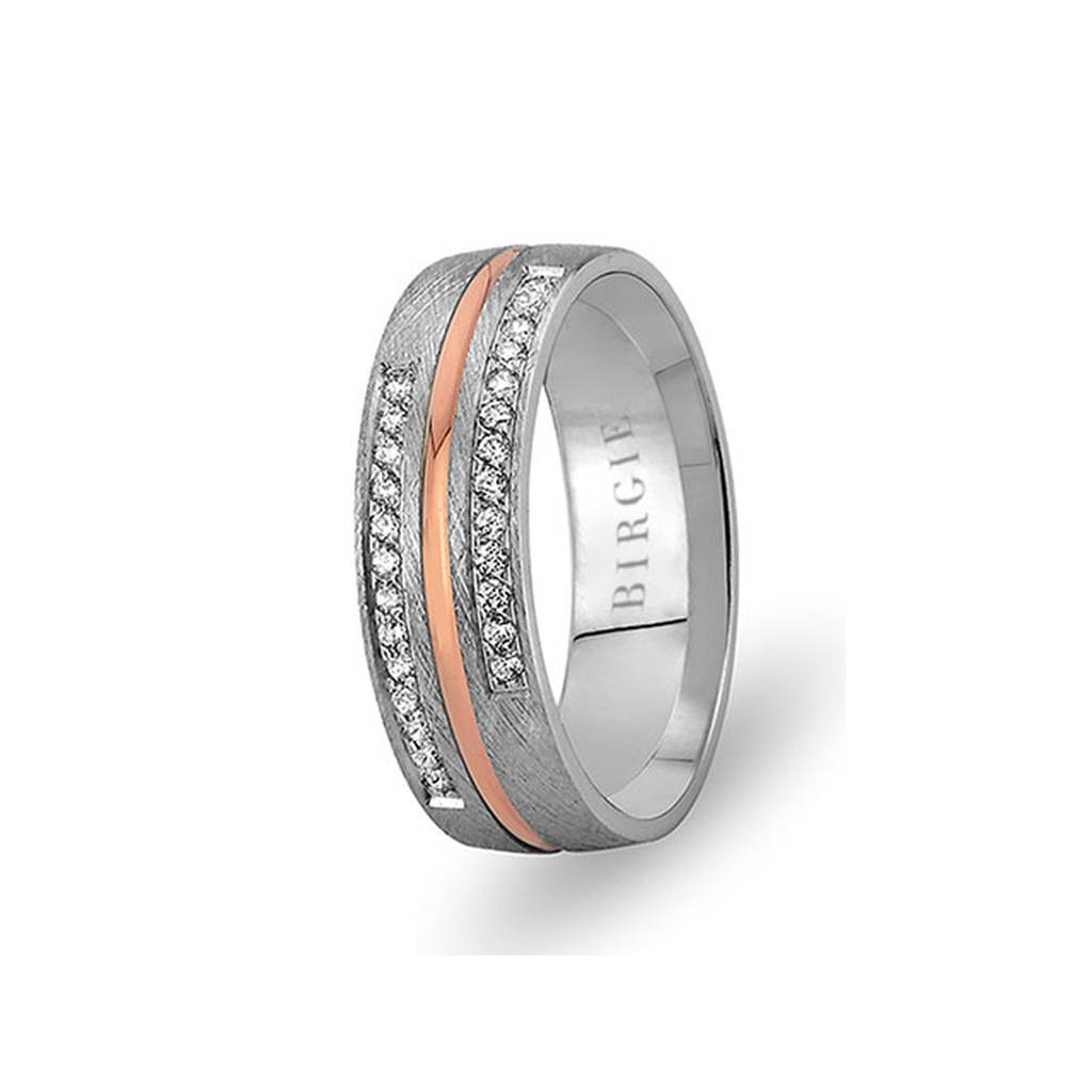 White and Rose Gold Bahariye Wedding Band w/ Diamonds