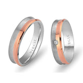 White and Rose Gold Beyazit Wedding Band w/ Single Diamond