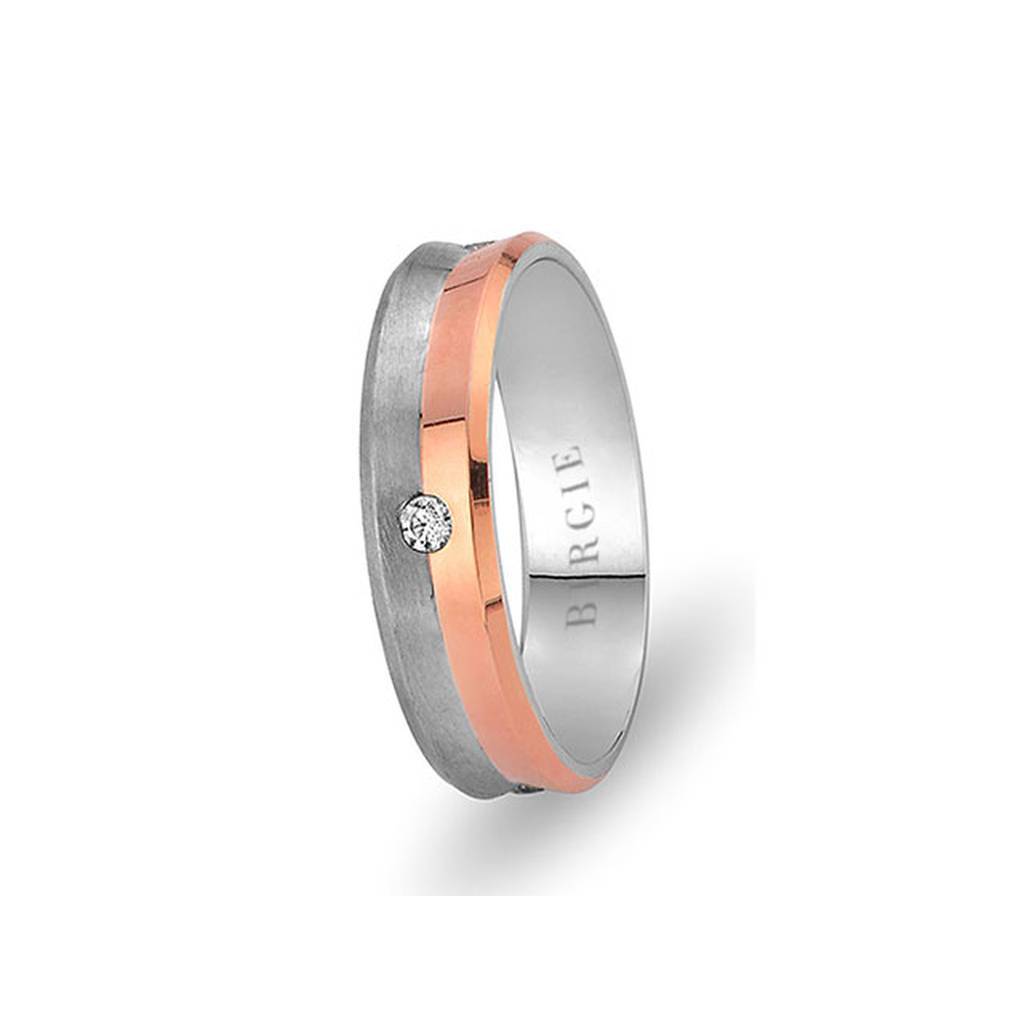 White and Rose Gold Beyazit Wedding Band w/ Single Diamond