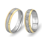 White and Yellow Gold Samatya Wedding Band w/ Diamonds