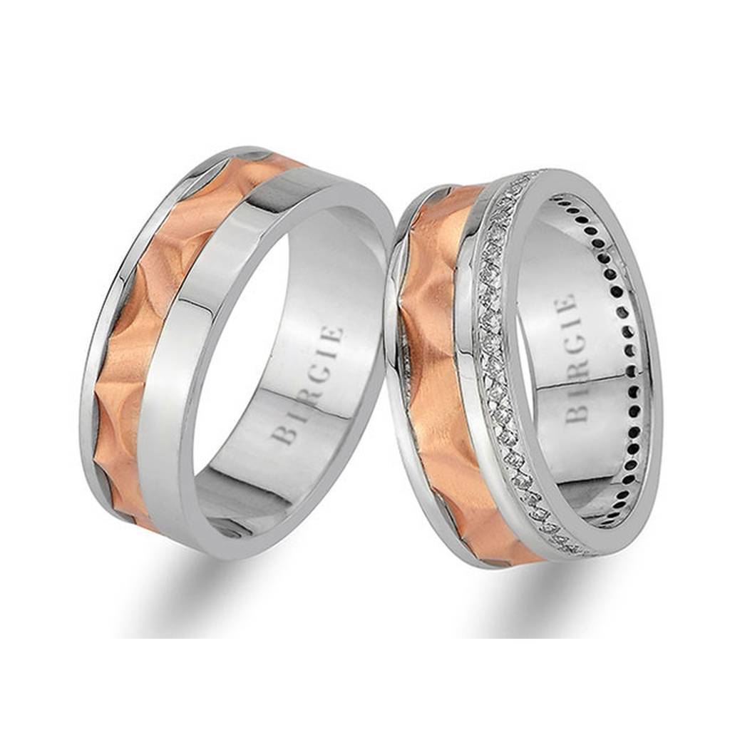 White and Rose Gold Golden Horn Wedding Band w/ Diamonds