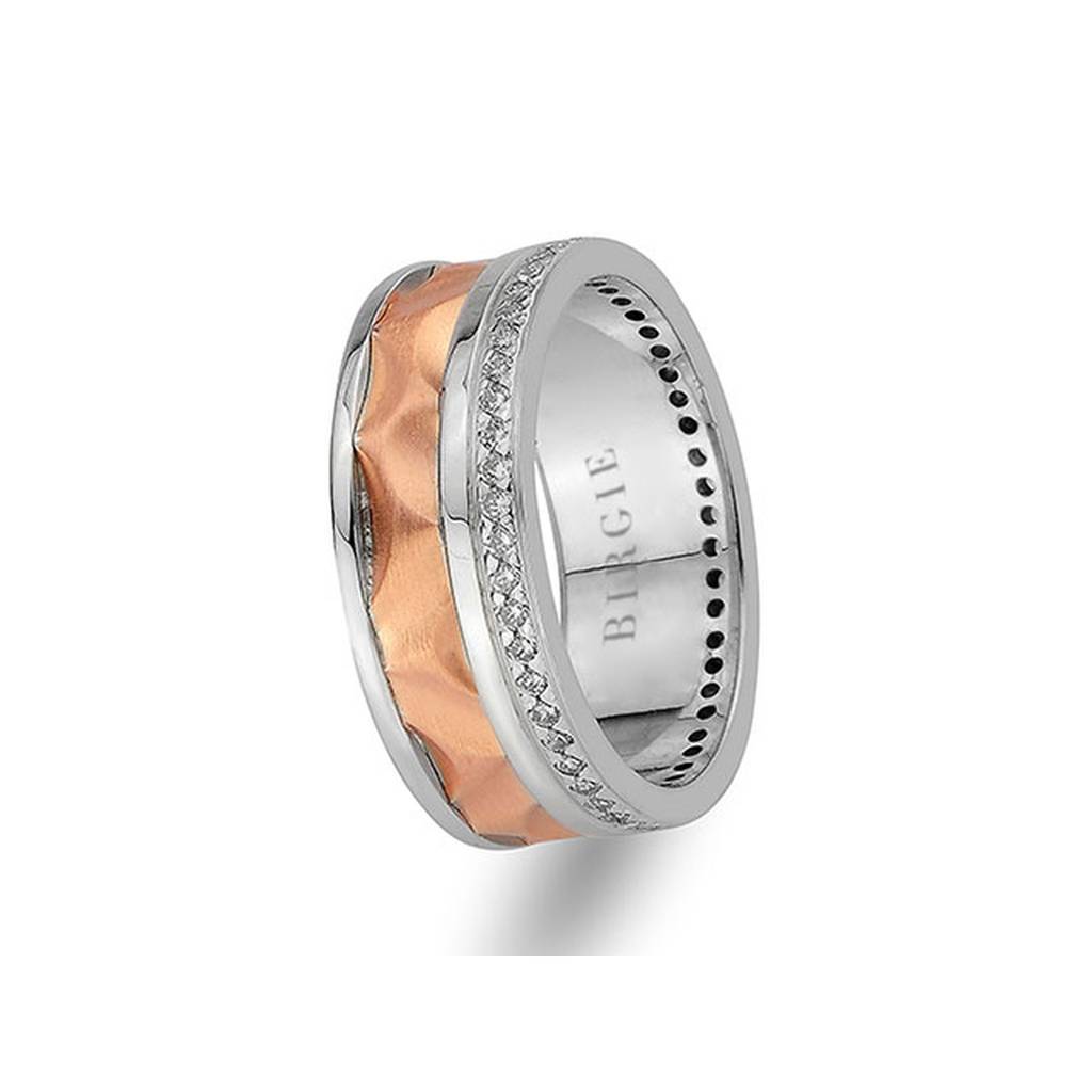 White and Rose Gold Golden Horn Wedding Band w/ Diamonds