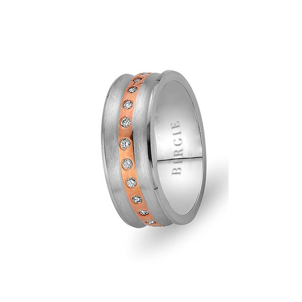 White and Rose Gold Coral Wedding Band w/ Diamonds